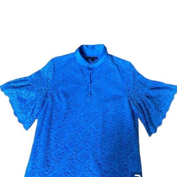 Banana Republic Blue Foral Lace Dress with Elbow-length Flutter Sleeve Medium - Picture 6 of 7